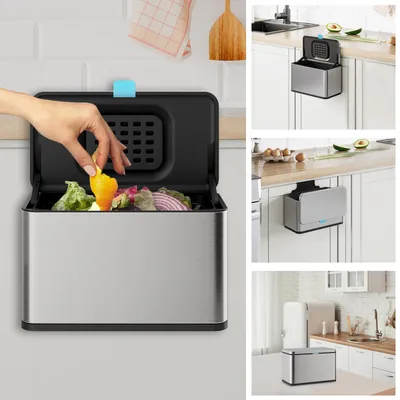 Immagine prodotto di Contenitore per rifiuti sospeso in acciaio inossidabile, con coperchio e contenitore interno, capacità 3,5 litri, per cucina