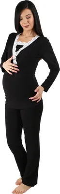 Produktbild von M.M.C. Umstandsnachtwäche Spitze Umstandspyjama Still-Pyjama Set XL Schwarz