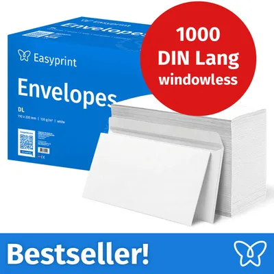 Productafbeelding van NIEUW: Easyprint Enveloppen zonder venster, DIN Lang, onbedrukt, 1000 stuks