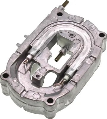 A silver metal heating element for a coffee machine.