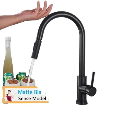 Produktbild von Küchenarmatur, Ausziehbare Sprühfunktion, Zeitgenössisches Design, Matte schwarze Sensor