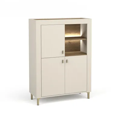 Produktbild von Kommode MONTA mit 3 Türen Hochkommode mit offene Einlegeböde und LED-Beleuchtung, Kaschmir