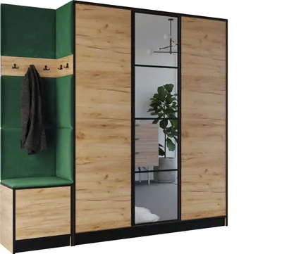 Produktbild von KIER FURNITURE Kleiderschrank EDEN, Schlafzimmer Schrank, Garderobeschrank, Flurschrank Craft Eiche & Grün 209,6x205x39 cm