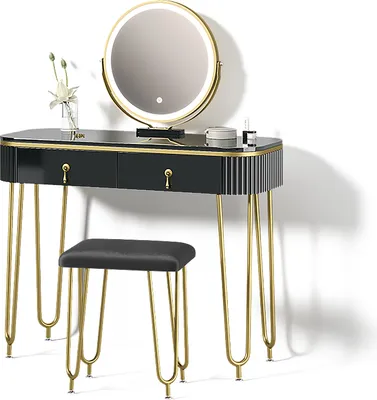 Produktbild von Schminktisch Livinity Isonca Schwarz mit LED Beleuchtung und Hocker, Model 52395