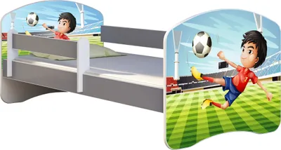 Immagine prodotto di ACMA letto per ragazzi letto per bambini completo di materasso a doghe e protezione anticaduta grigio 13 calciatori 140x70