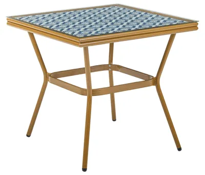 Obrázek produktu pro BELIANI Zahradní stůl modrý bílý umělý ratan 80 x 80 cm čtvercový skleněná deska hliníkový rám 4místný moderní styl exteriér