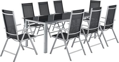 Juskys Aluminium Gartengarnitur Milano Gartenmöbel Set mit Tisch und 8 Stühlen Silber-Grau mit schwarzer Kunstfaser Alu Sitzgruppe Balkonmöbel