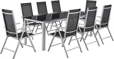 Produktbild von Juskys Aluminium Gartengarnitur Milano Gartenmöbel Set mit Tisch und 8 Stühlen Silber-Grau mit schwarzer Kunstfaser Alu Sitzgruppe Balkonmöbel
