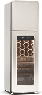 Produktbild von Klarstein Shirley Weinkühlschrank Mit Gefrierfach - 63 Flaschen, Zwei Zonen, –10 bis 18 °C, LED, Freistehend, Retro-Design, Hybrid-Regale, Schwarz