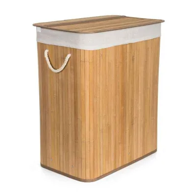 Image de G21 Panier à linge 105 l avec séparateur, bambou avec panier blanc