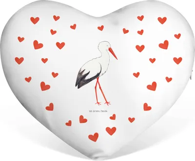 Produktbild von Mr. & Mrs. Panda Sofakissen Storch - Weiß - Geschenk, Dekokissen, Baby, Schwangerschaft, dekoartikel, Kuschelkissen, Mütter, Herz Kissen, Störche, Schwanger, Mutter