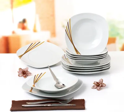 Produktbild von 12-teilige Tafelservice Porzellan Quadro Brown