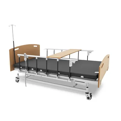 Produktbild von Elektrisches Krankenhausbett mit Matratze, Elektrisches Pflegebett für zu Hause mit Verstellbaren Seitengittern, Feststellbaren Rollen, Esstischplatte