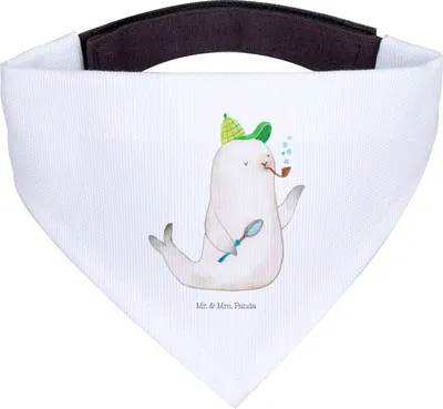 Produktbild von Mr. & Mrs. Panda Bandana Robbe Sherlock - Weiß - Geschenk, Dreieckstuch, Halstuch für Hund, Lustige Sprüche, Hunde-Bandana, Hundehalstuch