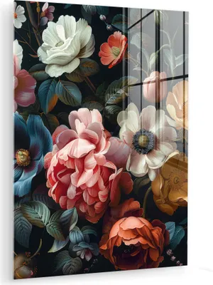 Produktbild von MuchoWow Glasbilder - Bilder auf Wandbild - Foto auf Glas Vintage - Farbenfroh - Blumig - Modern 30x40 cm Wanddekoration aus Glas - Acrylglasbild - Acrylbilder - Wohnzimmer - Fotos