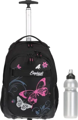Produktbild von Schultrolley Mädchen Trolley Rucksacktrolley Schulrucksack Elephant Signature Hero 12680 Butterfly Pink + Trinkflasche
