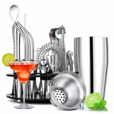 Produktbild von 30-tlg. Cocktailmixer Set 750 ml aus Edelstahl mit Acrylständer, Bar Zubehör mit Messbecher, Barsieb, Barlöffel & Ausgießer