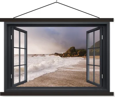 Produktbild von MuchoWow® Textilposter Aussicht - Meer - Strand 120x80 cm mit schwarzem Rahmen - Wanddeko