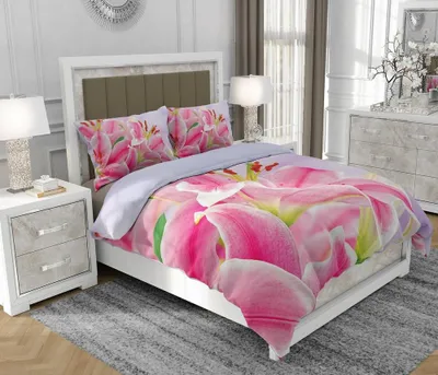 Produktbild von Bettwäsche 200x220 cm + 2x70x80 cm, 3-teilig, 100% Baumwolle, Satin, Reißverschluss, Blumen, Rosa - SOVIO | So.0017
