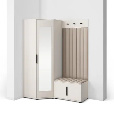 Produktbild von Garderoben-Set Napoli Version 21: Eckschrank mit Polsterpaneelen, Schuhschrank Flur und Eingangsbereich (Cashmere/Trinity 03)