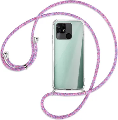 Produktbild von Handykette Backcover-Schutzhülle mit Band (Metall silberfarben) für Xiaomi Redmi 10C - lila/rosa/blau