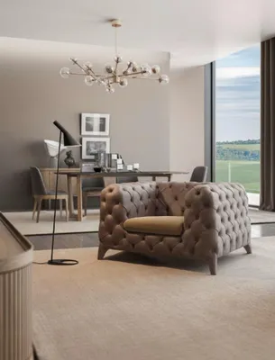 Image de Chesterfield Taupe Fauteuil Chesterfield Fauteuil rembourré Salon