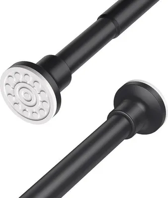 Zdjęcie produktu dla Regulowany drążek do zasłon prysznicowych ze stali nierdzewnej – 74–255 cm – czarny – bez konieczności wiercenia – do okien łazienkowych.