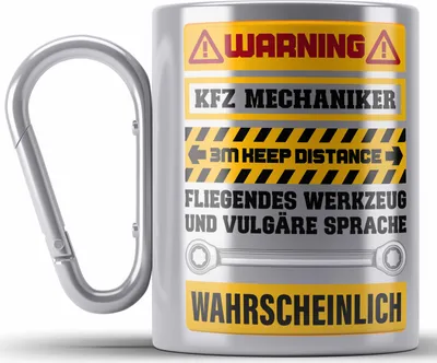 Produktbild von Trendation - KFZ Mechaniker Edelstahl Tasse Karabiner Geschenk Lustig Spruch Geschenkidee Mechaniker Lustig (Silber)