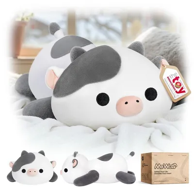 Productafbeelding van Knuffelkoe, pluche kussen, 33 cm, grijs en wit
