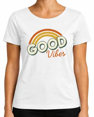 Produktbild von Good Vibes Retro Regenbogen Vintage 70erJahre Hippie Boho Sommer Damen T-Shirt, Weiß, 3XL