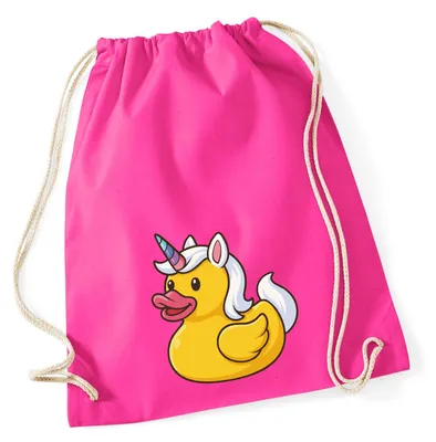 Produktbild von Huuraa Turnbeutel Quietscheente Einhorn Gummiente Unicorn 12 Liter Fuchsia Baumwolle Rucksack Geschenkidee