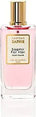 A perfume bottle with a pink liquid and a gold cap.