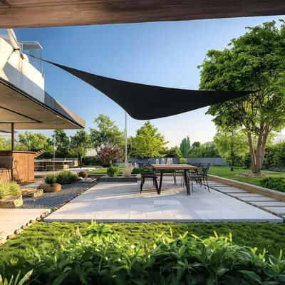 Image de Tente d'ombrage triangulaire BURI 510 x 524 x 509 cm Gris / Beige / Crème | Protection UV 50+ et imperméable | Polyester robuste avec cordes de tension | Idéale pour le jardin, le balcon, la terrasse et le camping
