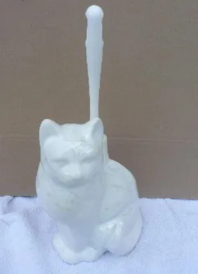 Produktbild von WC-Bürstengarnitur aus Keramik in Form einer Katze weiß perlmutt-lüster Dekor