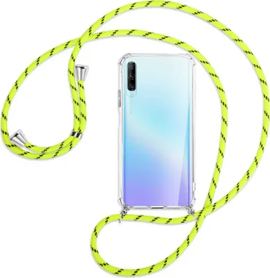 Produktbild von Handykette Backcover-Schutzhülle mit Band (Metall silberfarben) für Huawei P Smart Pro 2019 - neongelb