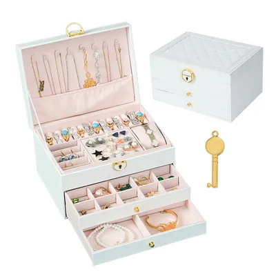 Produktbild von Schmuckkasten dreistöckige Schmuckbox Schmuckschatulle mit linearem Design Schmuckaufbewahrung viel Stauraum Geburtstags- und Feiertagsgeschenk