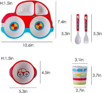 Produktbild von 5-teiliges Bambus-Kinder- und Babybesteck, Autobesteck und Komsett, BPA-frei