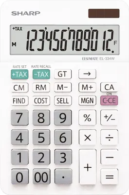 Zdjęcie produktu dla Kalkulator biurkowy SHARP SH-EL334W - zasilany energią słoneczną/baterią, 12-cyfrowy, wyświetlacz LCD, biały