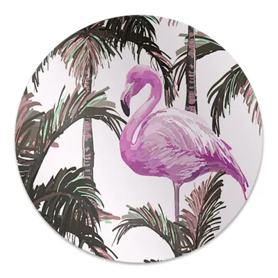 Produktbild von Rundmatte - Stuhlunterlage Bürostuhlunterlage - Rund Ø 100 cm - Bodenmatte - Fußmatte - Flamingos in Palm.