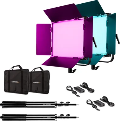Immagine prodotto di Walimex pro 2x LED Rainbow area light con 2x supporto per lampada, RGBWW area light 100 W, luce video bicolore, luce da studio controllabile tramite app, illuminazione da studio con generatore di effetti