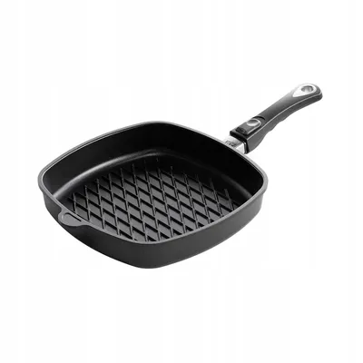 Zdjęcie produktu dla Patelnia AMT Gastroguss kwadratowa grillowa ze wzrorem BBQ 28x28 cm BEZ INDUKCJI
