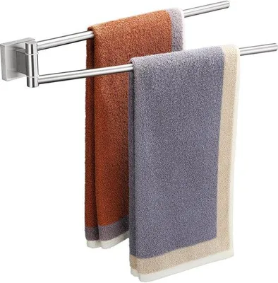 Produktbild von Doppeltuch-Träger mit Dreh-Funktion, Badezimmer- und Küchenhalter an der Wand, 39 cm, Silberfarbe