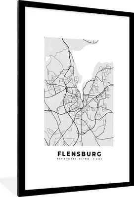 Produktbild von MuchoWow® Gerahmtes Poster Karte - Flensburg - Karte - Deutschland 60x90 cm - Poster mit Schwarzem Bilderrahmen Wandposter Rahmen Foto Bilder - Dekoration - Wandposter Wohnzimmer - Hochwertig