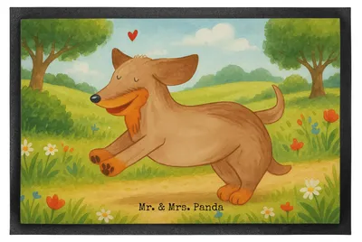 Produktbild von Mr. & Mrs. Panda fußmatte Hund Dackel Design 60 x 90 cm - Weiß - Geschenk, Hunde, Sprüche, Schmutzfänger, Schmutzmatte, Bodenvorleger, Herz, Türmatte, Schmutzfangmatte