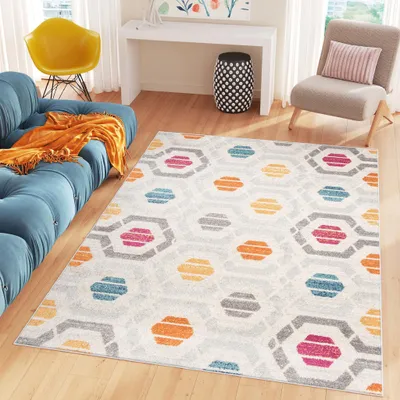 Produktbild von Teppich Kurzflor Wohnzimmer Schlafzimmer Jugendzimmer Bunt Mehrfarbig Modern Design  80 x 150 cm