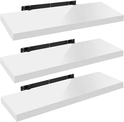 Image de Ensemble de 3 étagères murales flottantes | Blanc | 110 x 3,8 x 22,9 cm