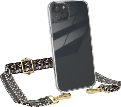 Produktbild von EAZY CASE Handykette - Verstellbarer Trageriemen kompatibel mit Apple iPhone 15 Plus, Handykordel mit transparenter Silikon-Hülle, Band in Grau