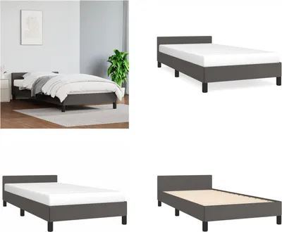 Produktbild von vidaXL Bettgestell mit Kopfteil Grau 90x200 cm Kunstleder - Bettgestell Mit Kopfteil - Bettgestelle Mit Kopfteil - Bett - Betten