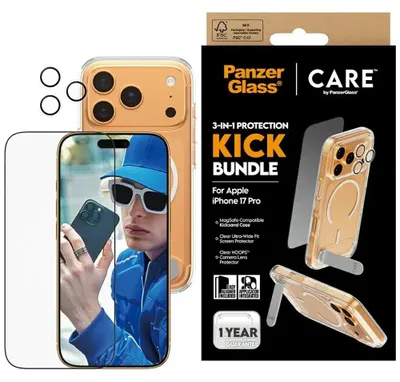 Immagine prodotto di PanzerGlass ® | CARE by ® 3-in-1 Kick Set iPhone 17 Pro, Apple, Apple - iPhone 17 Pro, Applicazione a secco, Resistente ai graffi, Resistente agli urti, Trasparente, 1 pezzo(i)