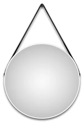 Immagine prodotto di Specchio da parete Talos White Style Matt Ø 80 cm - Specchio da bagno con cinghia di sospensione in pelle - Cornice di alta qualità in alluminio bianco - Specchio da bagno